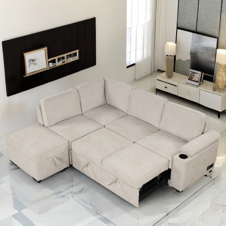 Enprise 87.4'' Sleeper Sectional Sofa Bed with Storage Ottoman