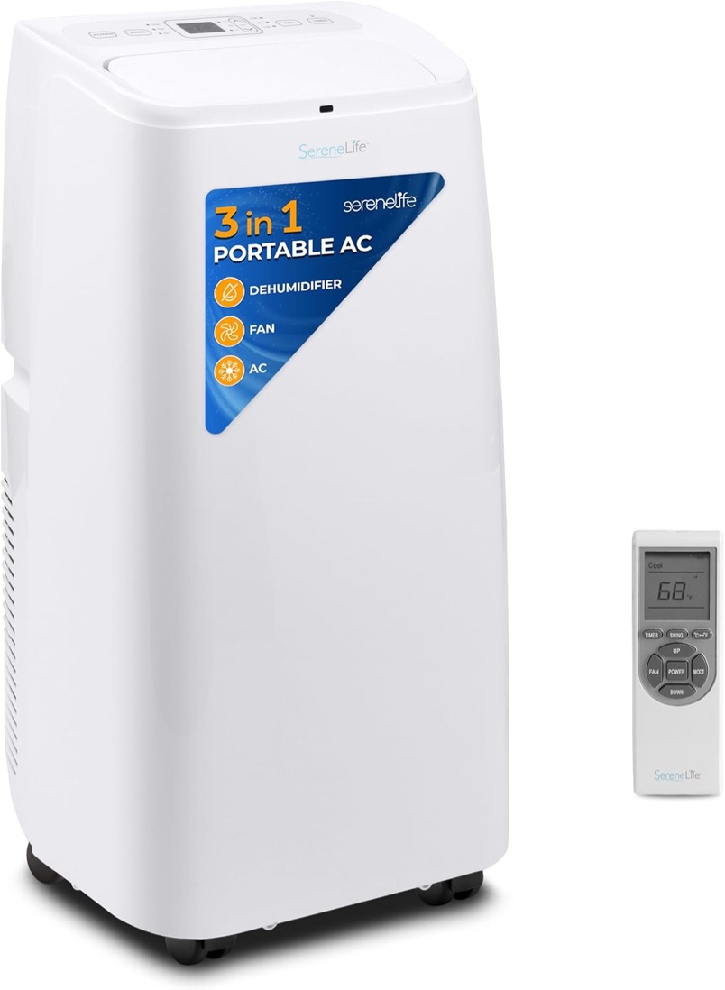 SereneLife Small Air Conditioner Portable 12,000 BTU with Built-in Dehumidifier - Portable AC unit for rooms up to 550 sq ft - Remote Control, Window Mount Exhaust Kit