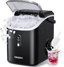 EUHOMY Nugget Ice Maker Countertop with Handle, Ready in 6 Mins, 33lbs/24H, Removable Top Cover, Auto-Cleaning, Portable Pebble Ice Maker with Basket and Scoop, for Home/Party/Camping. (Black)