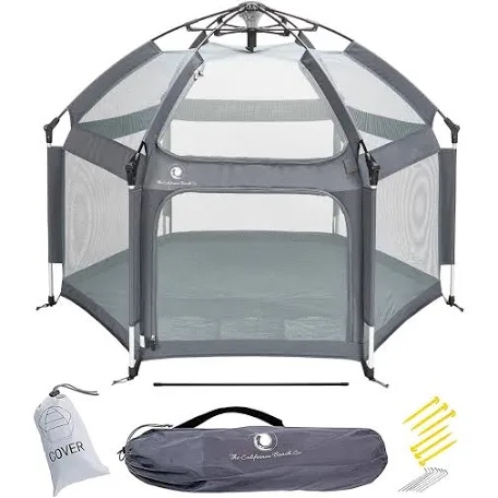 The California Beach Co POP  N GO Baby Playpen - Indoor & Outdoor Playpen for Babies and Toddlers - Baby Beach Tent  Foldable  Portable W/Canopy & Travel Bag - Pop Up Pack and Play Yard