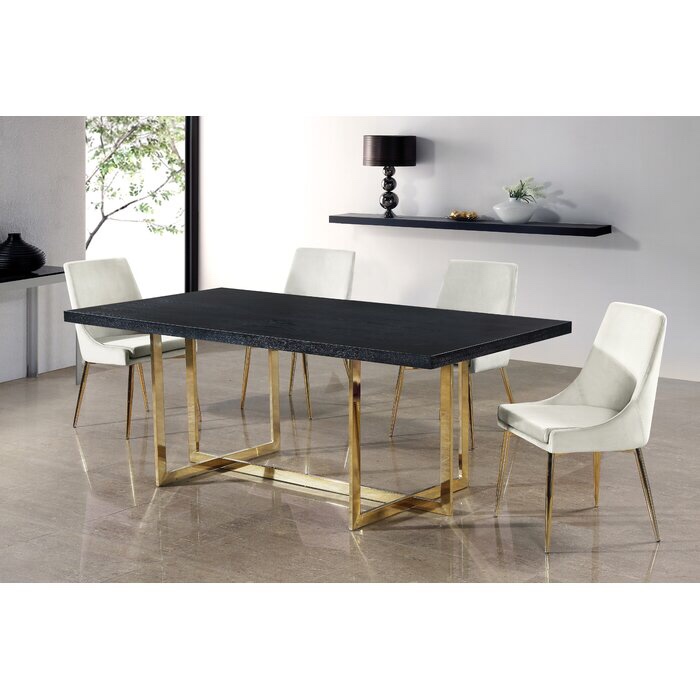 Set of 4 Meridian Furniture Ellenberger Velvet Upholstered Dining Chair Cream with Gold Legs  (BID IS FOR 2 SETS OF 2 CHAIRS TOTAL.)