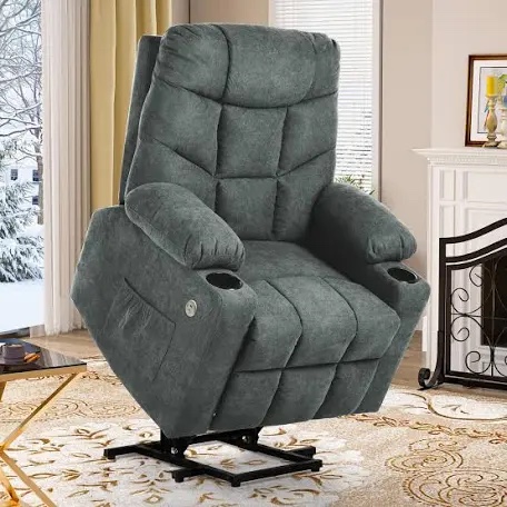 YITAHOME Power Lift Recliner Chair for Elderly, Electric Lift Chair with Heat and Massage, Fabirc Recliner Sofa with 2 Cup Holders, Side Pockets & Remote Control for Living Room,Grey (Box 1 of 2 ONLY)