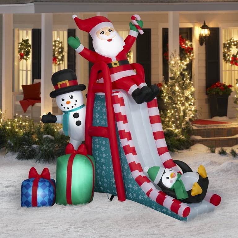 Animated Christmas Air Blown Yard Decoration Santa, Penguin & Snowman Slide Scene 7.5 ft