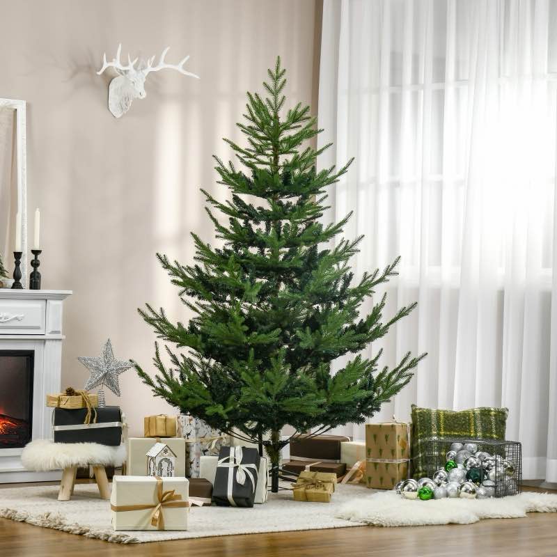 HOMCOM 6 Foot Artificial Christmas Tree, Nordic Pine Hinged Xmas Tree with 795 Realistic Branches, Wide Steel Base, Auto Open, Green