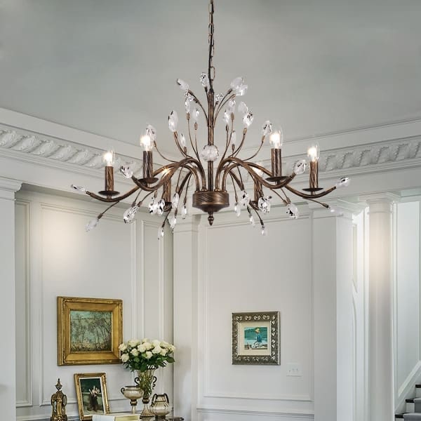 Farmhouse Retro Tree Branch Crystal Chandelier Candle-Style Pendant Light  