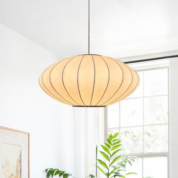 Modern Elegant 1-Light White Silk Pendant Light - Saucer  