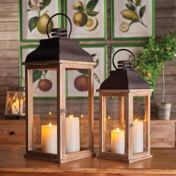 Carmel Lanterns Set of 2 Natural Wood - Set of 2