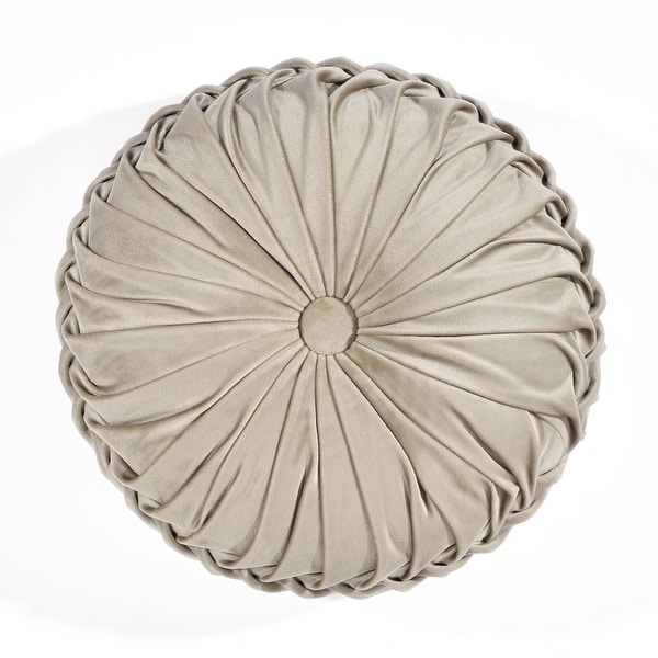 Lush Decor Pleated Soft Velvet Round Decorative Pillow - Taupe 2PK