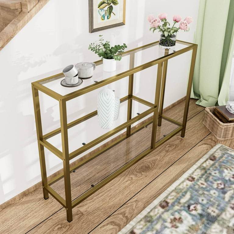 Lumioca Console Table Metal Entryway Table with 2 Open Storage Shelf Sofa Table for Foyer, Living Room and Corridor, Gold