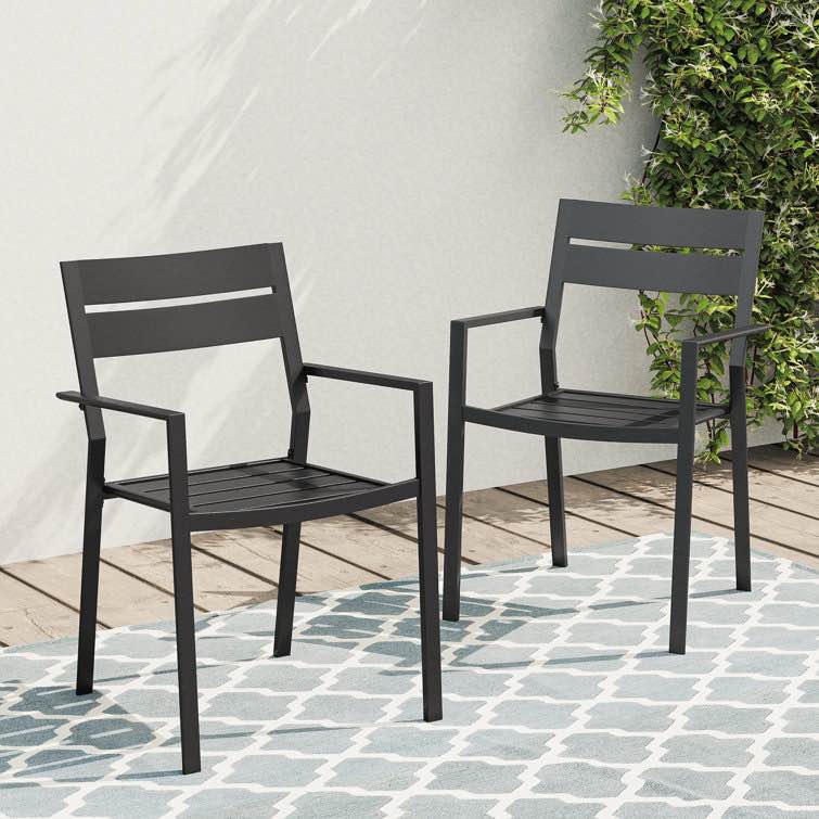 Black Octavies Metal Outdoor Stacking Dining Armchair (Set of 2)