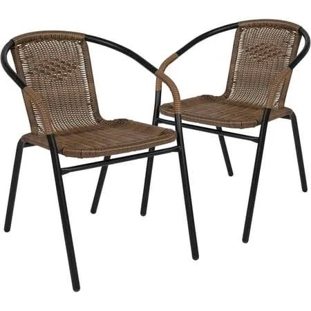 2 Pack Black Rattan Indoor-Outdoor Restaurant Stack Chair with Curved Back,? Patio Garden, Dining Room,Brown