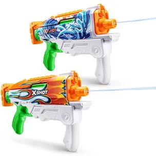 X-Shot Fast-Fill Skins Hyperload (2 Pack) by ZURU, Watergun, Water Blaster Toys, 2 Blasters Total, Fills with Water in just 1 Second! (Flames and Water Splash)
