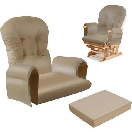 5 Pc Glider Rocker Replacement Cushions, Extra Thick Glider Cushions Replacement Set, 4'' 50D Memory Foam Seat Cushion with Storage Pocket, Velvet Fabric, Soft, Supportive (KHAKI)