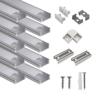 10-Pack 3.3ft/1Meter U Shape LED Aluminum Channel System with Milky Cover, End Caps and Mounting Clips, Aluminum Profile for LED Strip Light Installations, Very Easy Installation