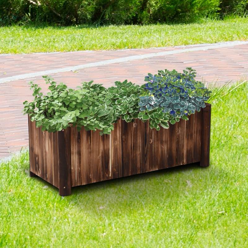 Outsunny 48" x 20" x 18" Raised Garden Bed, Raised Planter Box, Wooden Planter Raised Bed with Drainage Gaps & Lightweight Build, Natural Wood