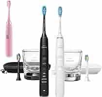 PHILIPS Sonicare DiamondClean 9000 Rechargeable Electric Connected Toothbrush, 2-Pack, Black + White, Bluetooth, 3 Intensities, 2 Weeks Run Time, Toothbrush