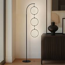 Brightech Nova Modern Floor Lamp - Contemporary Arc Tall Lamp with 3-Circle Ring-Style Pendant - Over the Couch Standing Lamp on Arching Pole - Contemporary Tall Lamp Matches Living Room Décor - Black