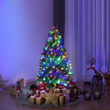 Costway CM24776US-M Pre-Lit Blue Artificial Christmas Tree Slim with 9 Lighting Modes - 6.5 ft.