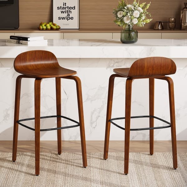 Moasis Modern 26"H Bent Wood Counter Stools, Footrest, Low Back (Set of 2)