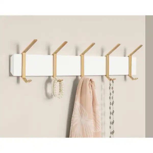 Kate and Laurel Rossmore Modern 5 Hook Shelf - 5 Hooks - White/Gold