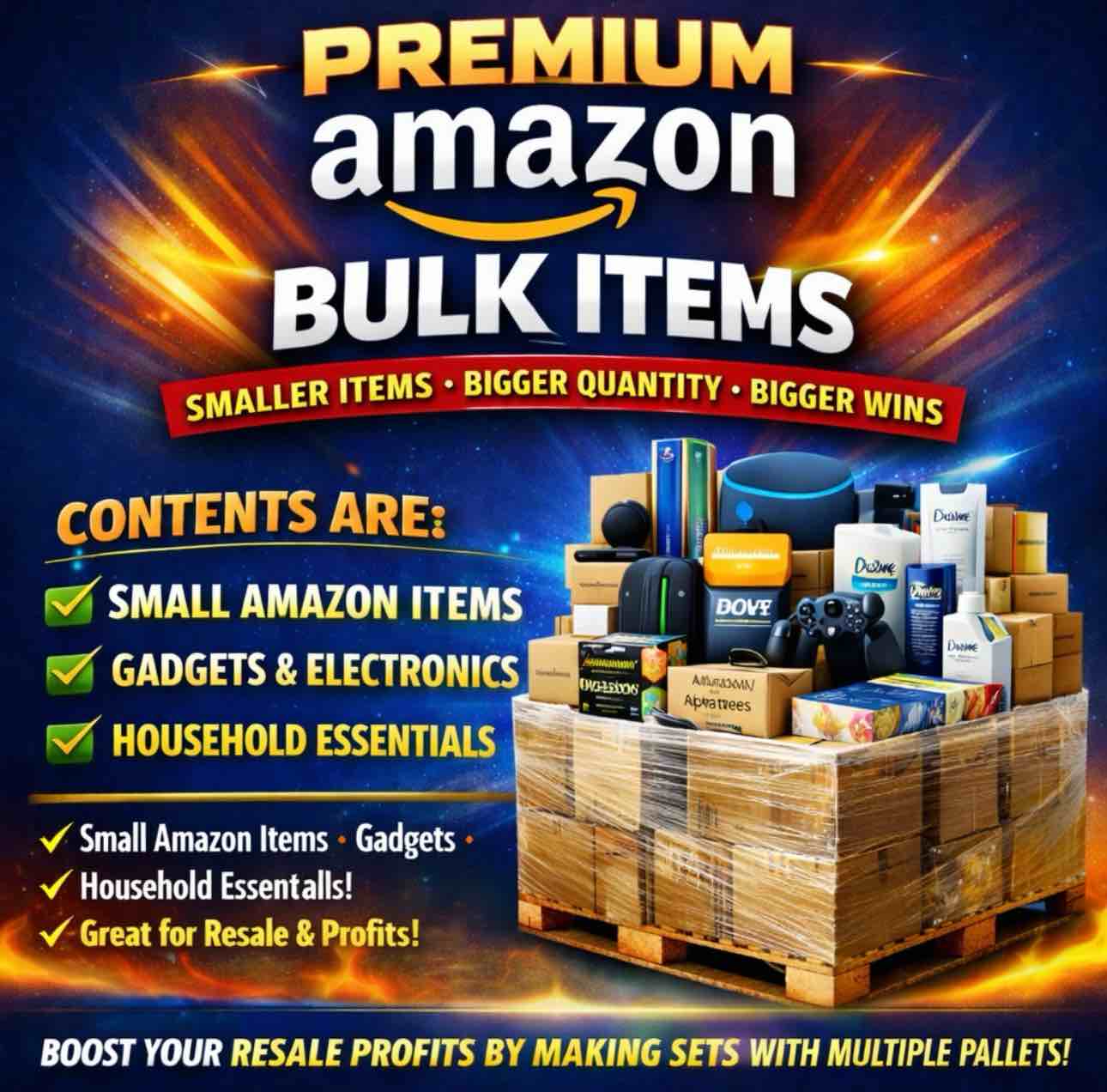 Mystery Bulk Sale!!!YOU ARE PURCHASING 1 TOTAL PALLETS/GAYLORD. BID IS PER ITEM-35 TOTAL! ONE DAY PICK UP ONLY- MONDAY FEBRUARY 9TH 2025 11AM-3PM. BIDDER MUST SHOW UP WITH THE PROPER VEHICLE/TRAILER SO THAT ITEMS CAN BE PLACED DIRECTLY INTO THE VEHICLE. BULK MAY NOT BE UNWRAPPED OR GONE THROUGH ON THE PREMISES. IF WINNING BIDDER DOES NOT SHOW UP WITH THE PROPER REMOVAL VEHICLE, ITEMS WILL BE FORFEITED.