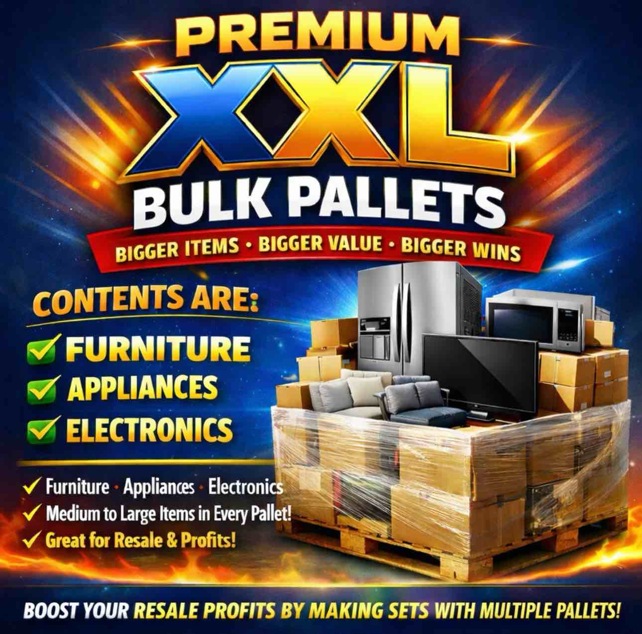 Mystery Bulk Sale!!!YOU ARE PURCHASING 1 TOTAL PALLETS/GAYLORD. BID IS PER ITEM-15 TOTAL! ONE DAY PICK UP ONLY- MONDAY FEBRUARY 9TH 2025 11AM-3PM. BIDDER MUST SHOW UP WITH THE PROPER VEHICLE/TRAILER SO THAT ITEMS CAN BE PLACED DIRECTLY INTO THE VEHICLE. BULK MAY NOT BE UNWRAPPED OR GONE THROUGH ON THE PREMISES. IF WINNING BIDDER DOES NOT SHOW UP WITH THE PROPER REMOVAL VEHICLE, ITEMS WILL BE FORFEITED.