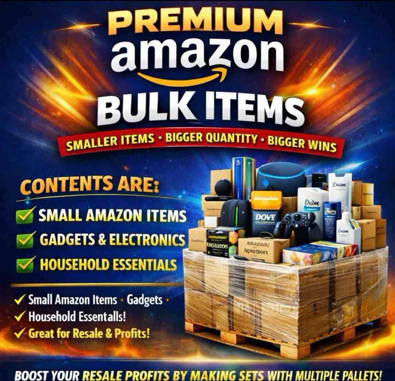 Mystery Bulk Sale!!!YOU ARE PURCHASING 1 TOTAL PALLETS/GAYLORD. BID IS PER ITEM-40 TOTAL! ONE DAY PICK UP ONLY- MONDAY APRIL 20TH 2026 11AM-3PM. BIDDER MUST SHOW UP WITH THE PROPER VEHICLE/TRAILER SO THAT ITEMS CAN BE PLACED DIRECTLY INTO THE VEHICLE. BULK MAY NOT BE UNWRAPPED OR GONE THROUGH ON THE PREMISES. IF WINNING BIDDER DOES NOT SHOW UP WITH THE PROPER REMOVAL VEHICLE, ITEMS WILL BE FORFEITED.