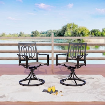 2 Black Steel Frame Swivel Dining Chair with Tan Texteline Sling Seat