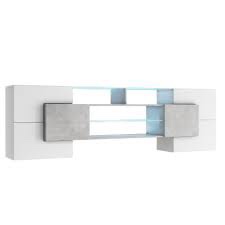 Unique Shape TV Stand with 2 Illuminated Glass Shelves, High Gloss Entertainment Center for TVs Up to 80", Versatile TV Cabinet with LED Color Changing Lights for Living Room, Grey