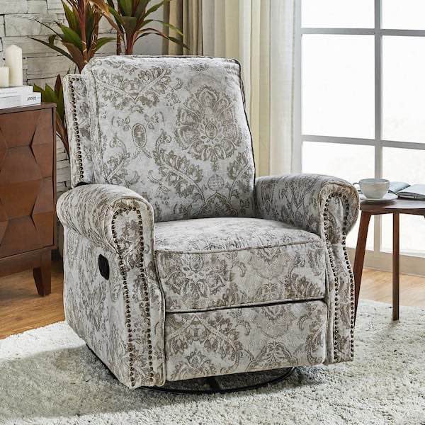 Orlando Beige Polyester Swivel Glider Recliner with Rocking
