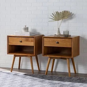 Akshan Mid-Century Modern 1-Drawer Solid Wood Nightstand- 1 NIGHTSTAND ONLY