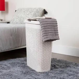 Laundry Hamper, 40L(15kg/33lbs) Capacity, Handles, Hinged Lid, Ventilated, 18"L x 10.4"W x 23.5"H