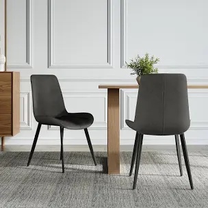 Mid-century Modern Gray Upholstered Dining Chairs Pu Leather (set Of 4)