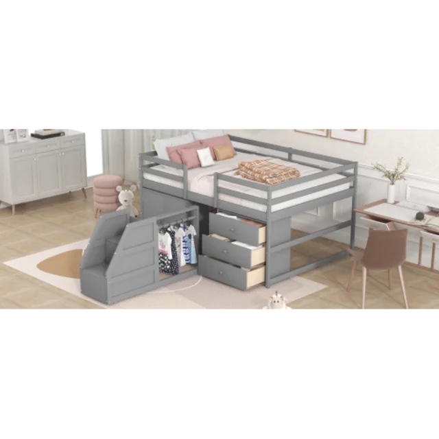 Ull Size Functional Loft Bed with Cabinets- INCOMPLETE, BOX 1 OF 2