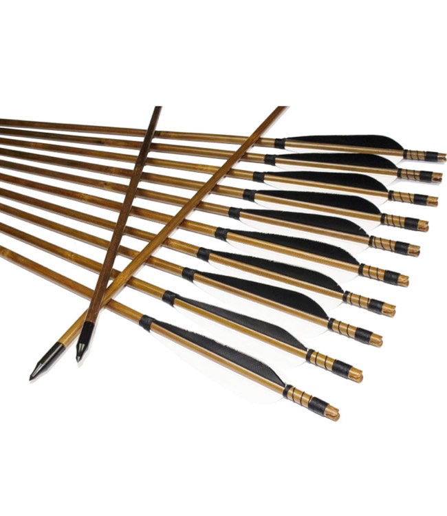 TTFLY FLETCHING Parabolic 5" Black White Fletching Bamboo Arrows 32" Practice Targeting Arrow Archery for Recurve Bow Longbow
