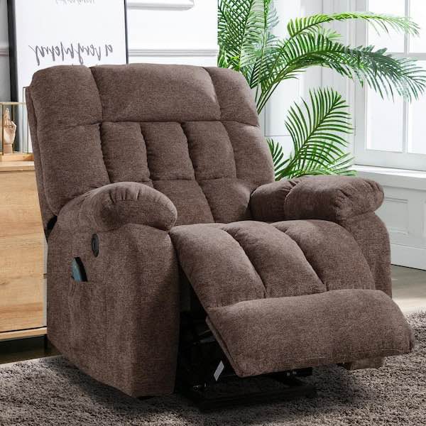 Brown Chenille Standard (No Motion) Recliner with Remote Control- INCOMPLETE, BOX 1 OF 3