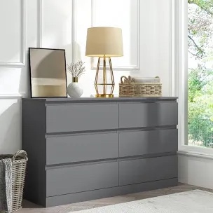 Cool Gray Finish Brindle 6-Drawer Horizontal Dresser