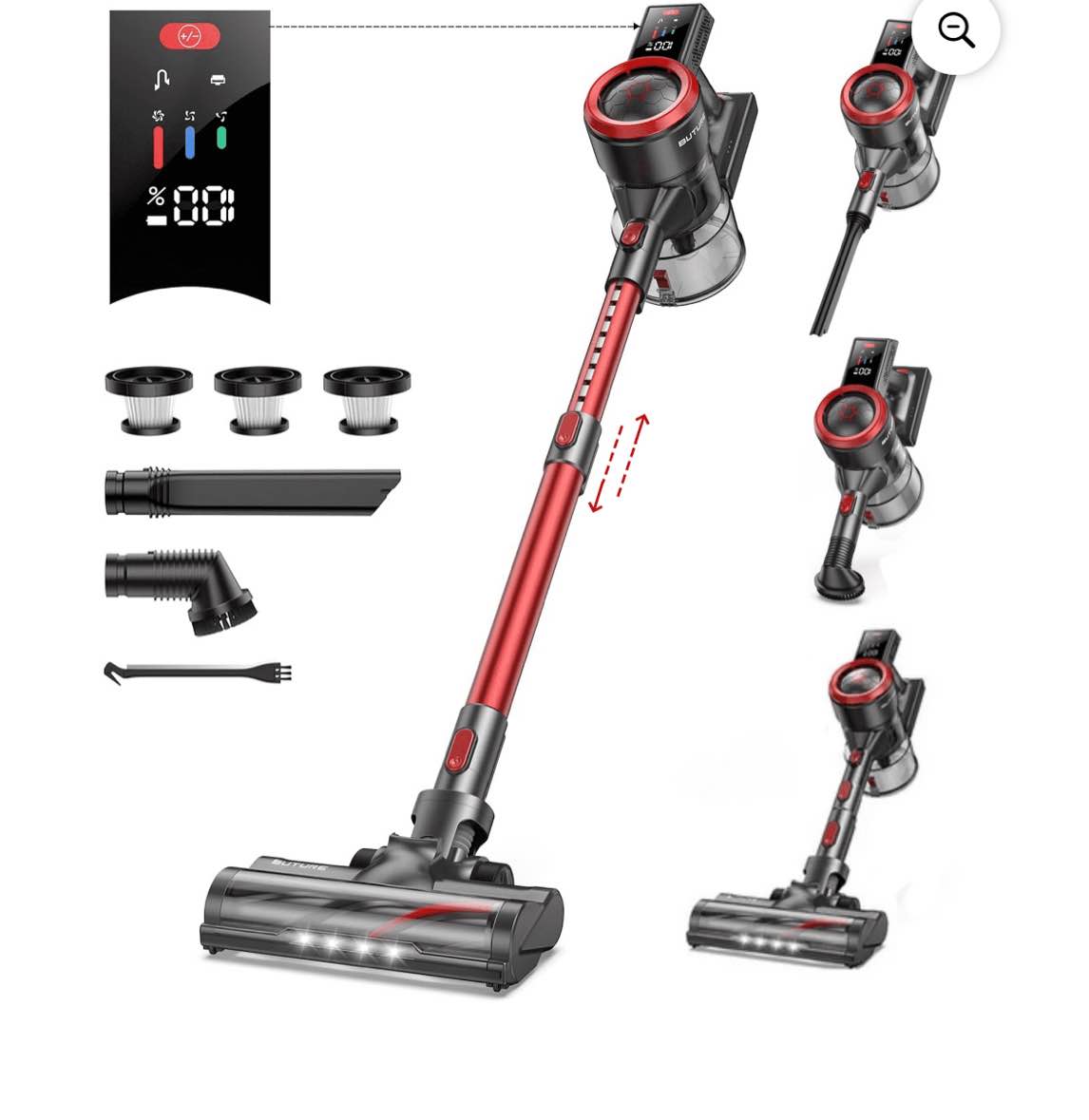 BUTURE Cordless Vacuum Cleaner 450W 38KPA 55mins Runtime, Lightweight Cordless Stick Vacuum Cleaner LED Display for Carpet Floor Pet Hair