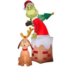 Gemmy Christmas Airblown Inflatable Grinch w/Max Scene Dr. Seuss, 5 ft Tall, red