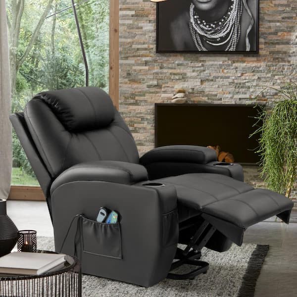 Black Leather Standard (No Motion) Recliner 