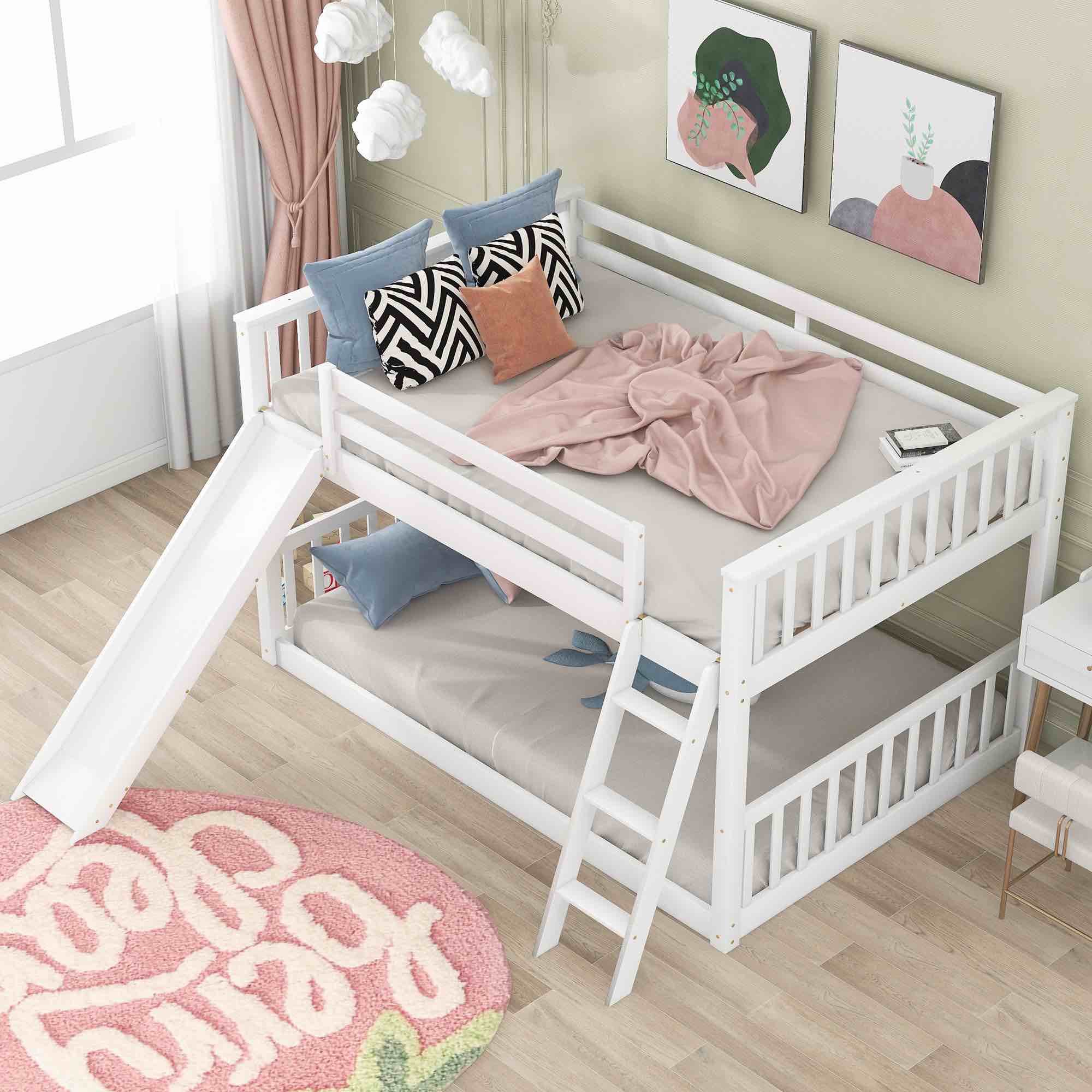 Full Over Full Bunk Bed w/ Convertible Slide & Ladder, White WF285890AAK