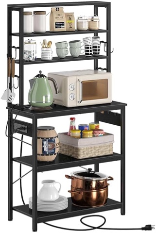 Rolanstar Baker's Rack with 4AC Power Outlet, Microwave Oven Stand with 10 Hooks, 6-Tier Kitchen Utility Storage Shelf, 31.5x15.7X 65.7 Inch, Stable Coffee Bar, Kitchen Rack Industrial, Rustic Brown