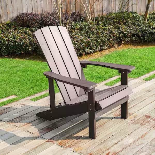 Weather Resistant Hips Plastic Adirondack Chair Lounger, Fire Pit Chairs for Patio Balcony Deck in Dark Grey not Coffee