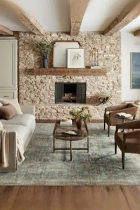 Magnolia Home by Joanna Gaines x Loloi Banks BAN-01 Collection Machine Washable Ocean / Spice 2'-3" x 3'-9" Accent Rug