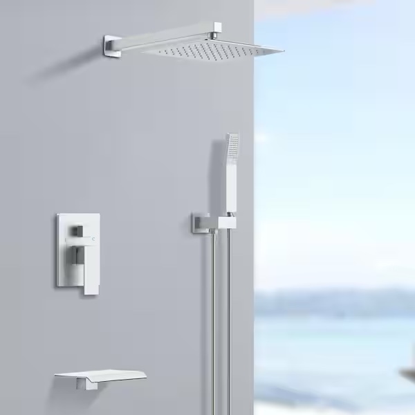 Single Handle 1-Spray Patterns Handheld Shower Faucet Wall Mounted 2.2 GPM with Anti Scald in Brushed Nickel