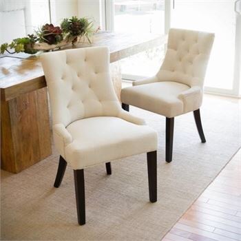 SET OF 2 BALDUR TUFTED SIDE CHAIRS UPHOLSTERED FABRIC BEIGE Red Barrel Studio