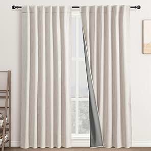 Superior Blackout Curtains, Room Darkening, Bedroom, Drapes, Kitchen, Living Room Window Accents, Sun Blocking, Thermal, 2 Pack, 8 Grommets, Solid Blackout Curtains, Set of 2, 52" x 63", Snow White