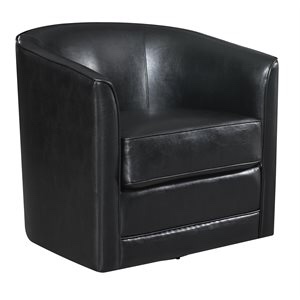 Wallace & Bay Little Dark Brown Swivel Accent Chair with Faux Leather Upholstery  Welt Trim  And Barrel Back
