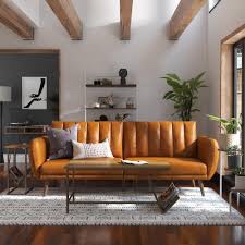 Brittany Futon Convertible Sofa Faux Leather Camel - Novogratz