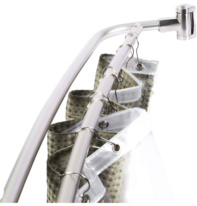 JS Jackson Supplies Double Curved Shower Rod, Metal Construction, Adjustable Between 44 to 70 Inches, Aluminum Rods and Zinc Mounting Hardware, Quality Modern Bathware, Black Finish